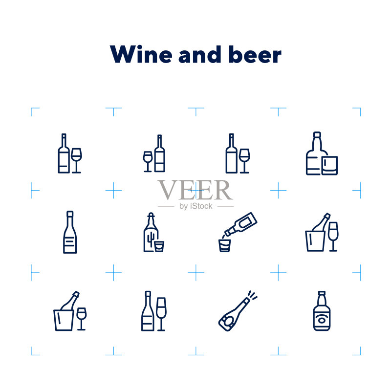 葡萄酒和啤酒线性图标集图标素材