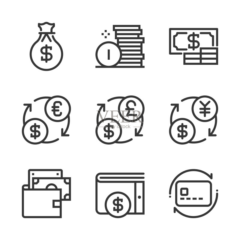 金钱粗线条图标图标素材