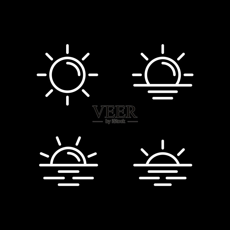 太阳图标合集:矢量线性风格夏季表情符号图标素材
