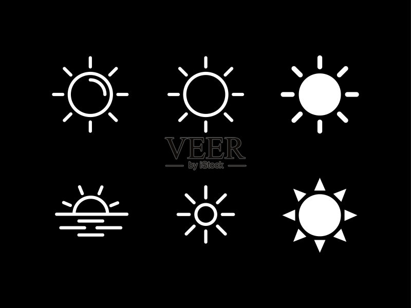 太阳图标合集:矢量线性风格夏季表情符号图标素材