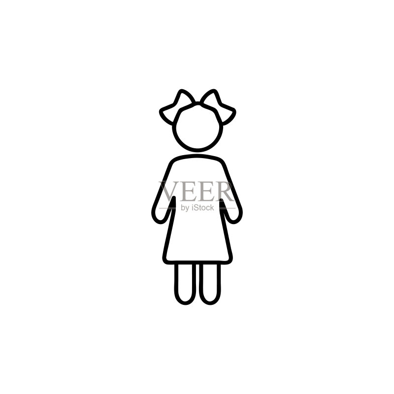 女孩图标(白色背景上的细线图标). 矢量插图图标素材