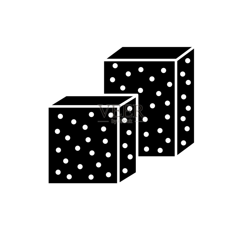 砂纸海绵扁平图标。砂磨研磨纸黑白图示。带纹理的砂纸块图标素材