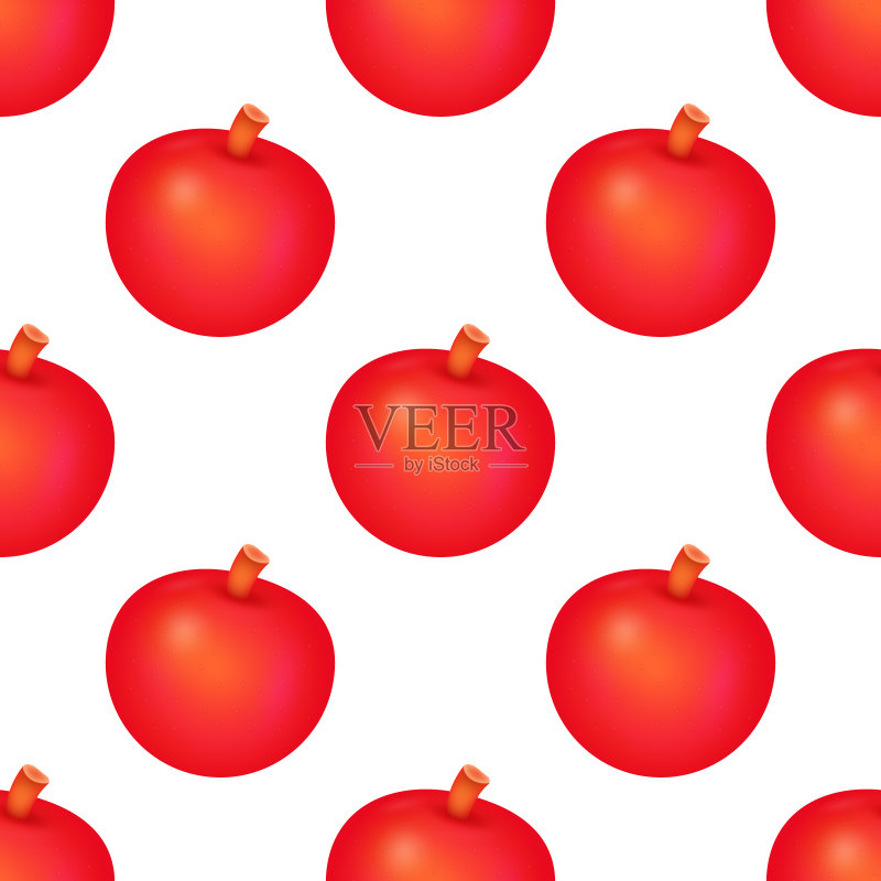 红苹果果实无缝图案背景。向量正版元素素材