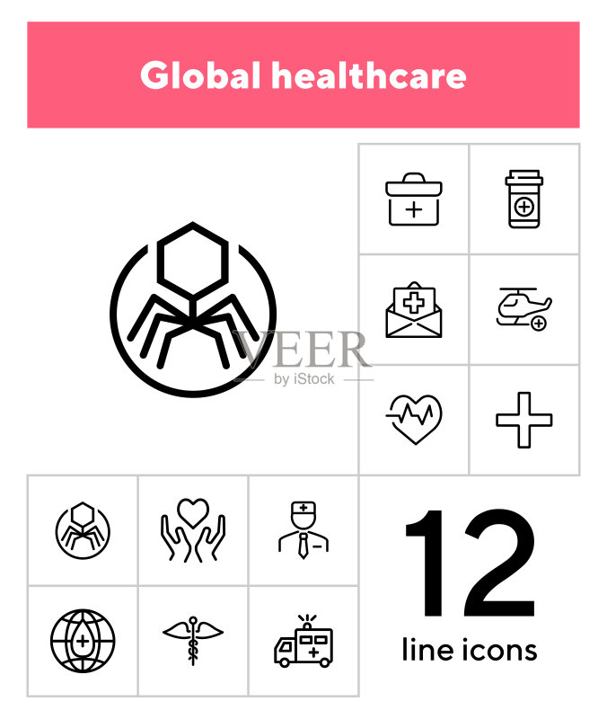 全球医疗保健线性图标集图标素材
