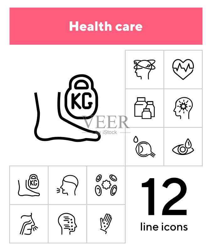 医疗保健线性图标集图标素材