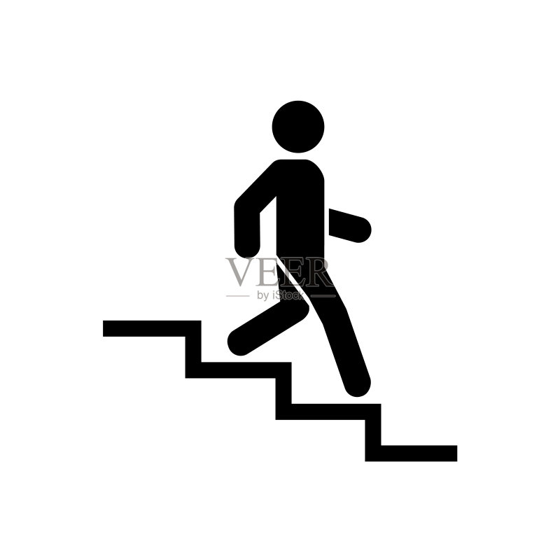 楼下图标标志,楼梯行走的人,职业符号,扁平设计,矢量图图标素材