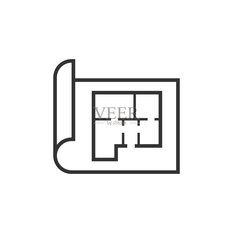 扁平风格的房间平面图图标。白色背景上的蓝图矢量图。房屋项目商业概念。图标素材