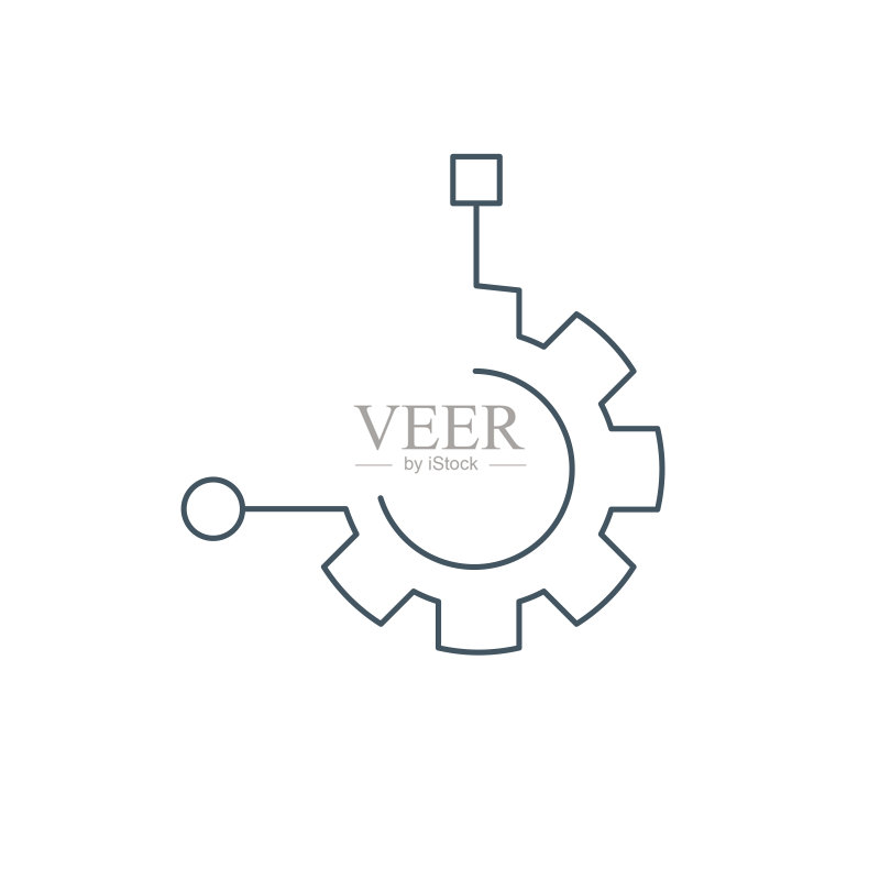 功能科技Logo。线性齿轮图标。库存矢量图,白色背景上隔离。图标素材