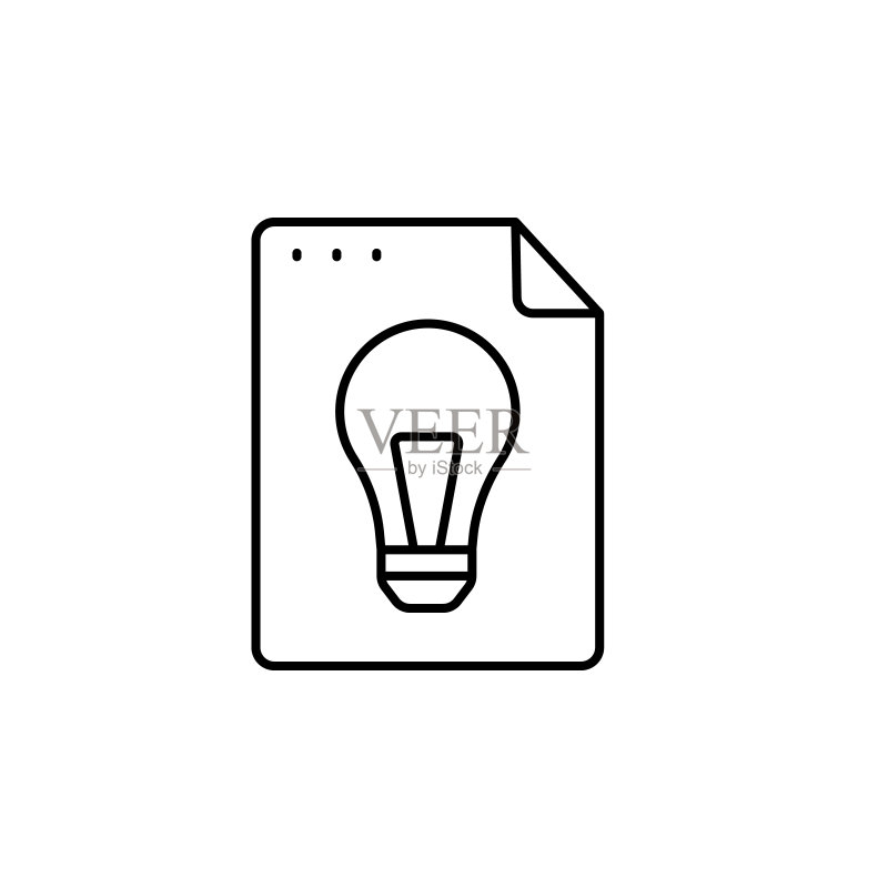 文件文档灯泡图标:简单的UI/UX网站或移动应用线性轮廓矢量图标图标素材
