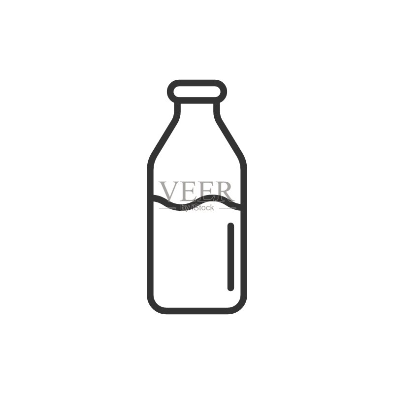 扁平风格的牛奶瓶图标,白色背景烧瓶矢量图,饮品容器商业概念图标素材