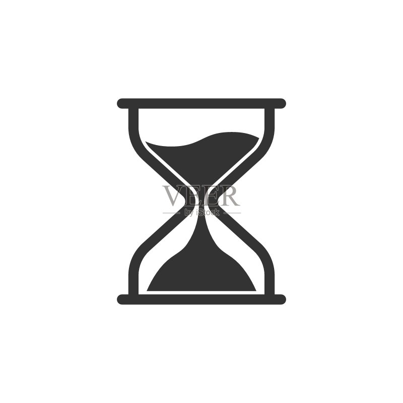扁平风格的沙漏图标。白色背景上的沙漏矢量图。时钟商业概念图标素材