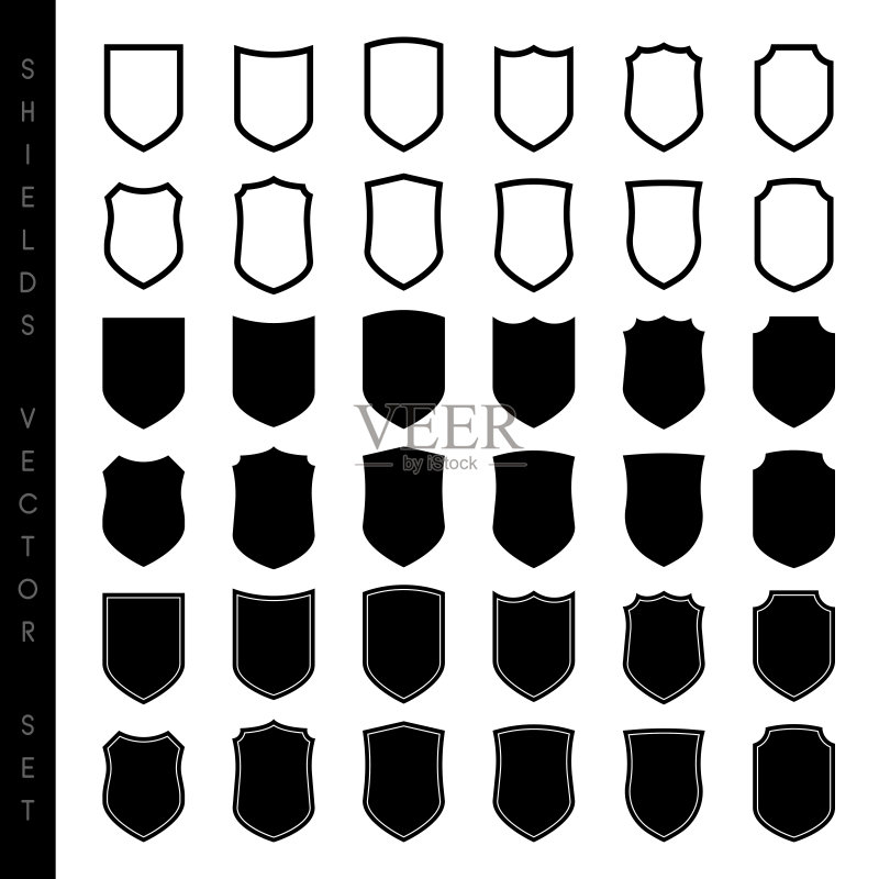 不同黑色盾牌形状图标集矢量图图标素材