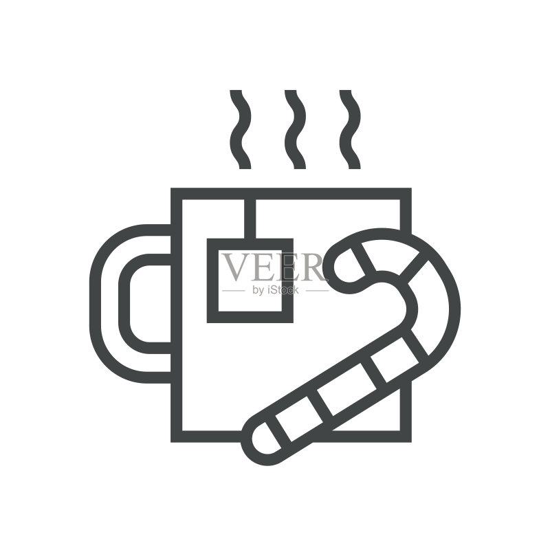 热茶和棒棒糖线条图标图标素材