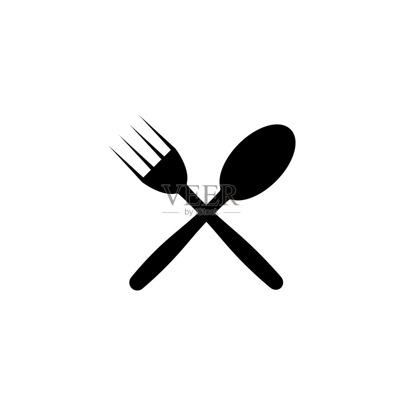 交叉的叉子和勺子矢量图标。餐具图标素材
