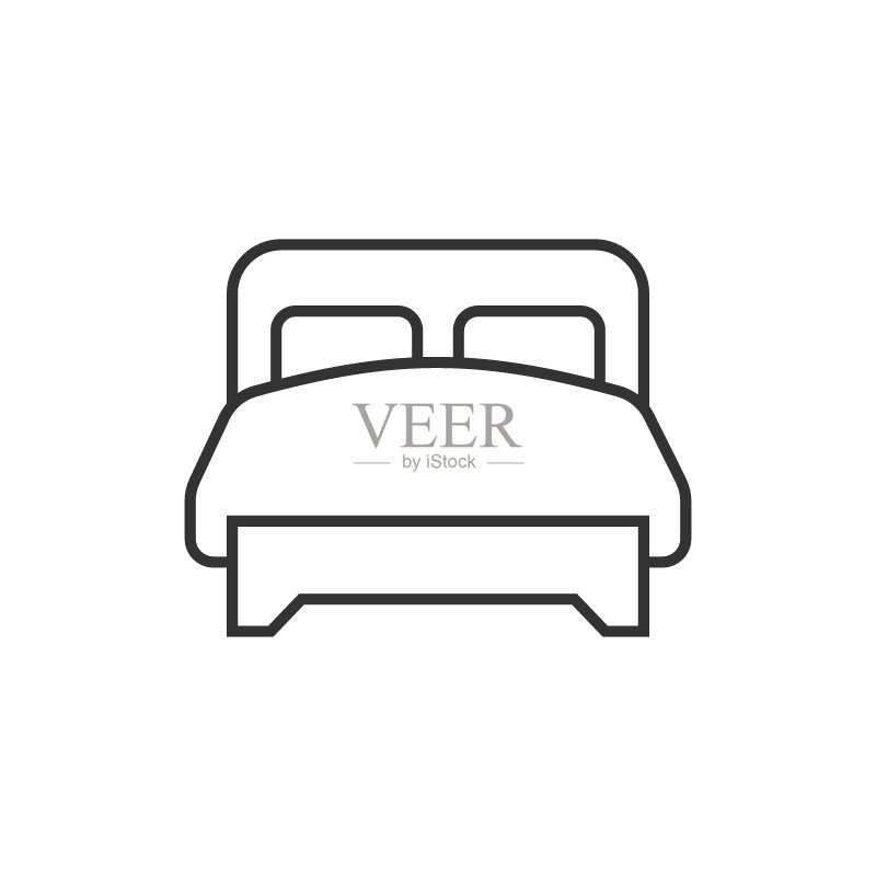 扁平风格的床图标。白色背景上的卧室标志矢量图。床架商业概念。图标素材