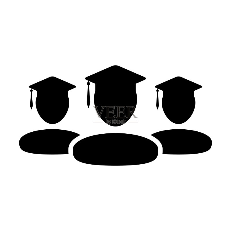 文凭图标矢量男生组学生头像,戴着毕业帽,寓意学校、学院和平面的彩色象形符号大学学位图标素材