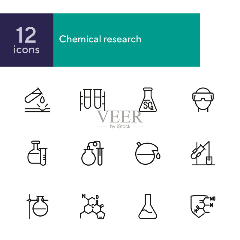 化学研究线性图标集图标素材
