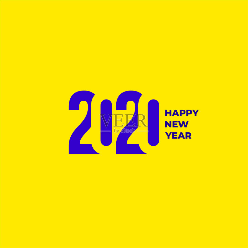 2020文字设计模式。收藏《新年快乐,节日快乐》。矢量插图。孤立在黄色背景上。正版插画素材