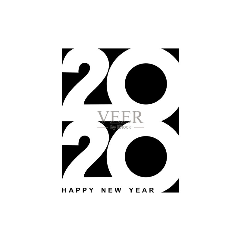 2020年新年快乐标志文字设计。2020年商业日记封面,祝福。宣传册设计模板、卡片、横幅。矢量插图。孤立在白色背景上。正版元素素材