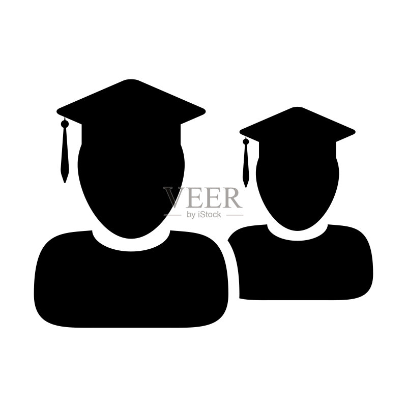 戴着学士帽的学生头像矢量图标,适用于学校、学院和平板彩色字形图中的大学学位图标素材