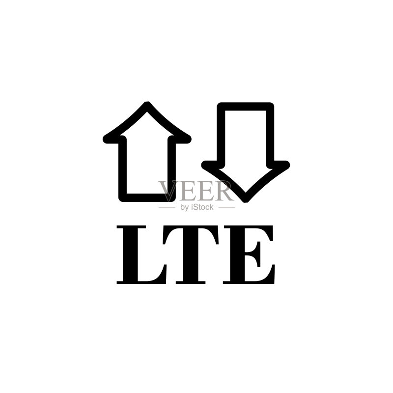 LTE文本和箭头简约灰色图标。阴影和白色背景图标素材