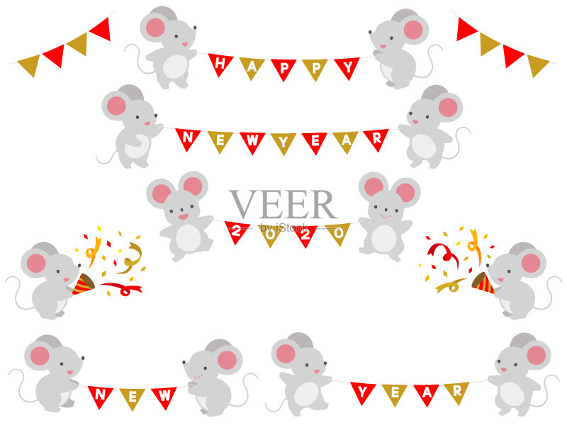 使用花圈的老鼠的插图(红色和金色)正版插画素材