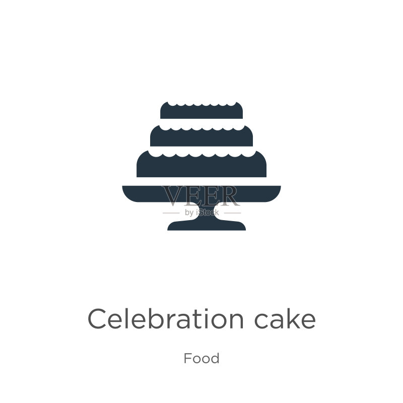 庆祝蛋糕图标矢量图:从食品系列中分离出来的流行扁平庆祝蛋糕图标,可用于网页、移动图形设计、徽标、EPS10图标素材