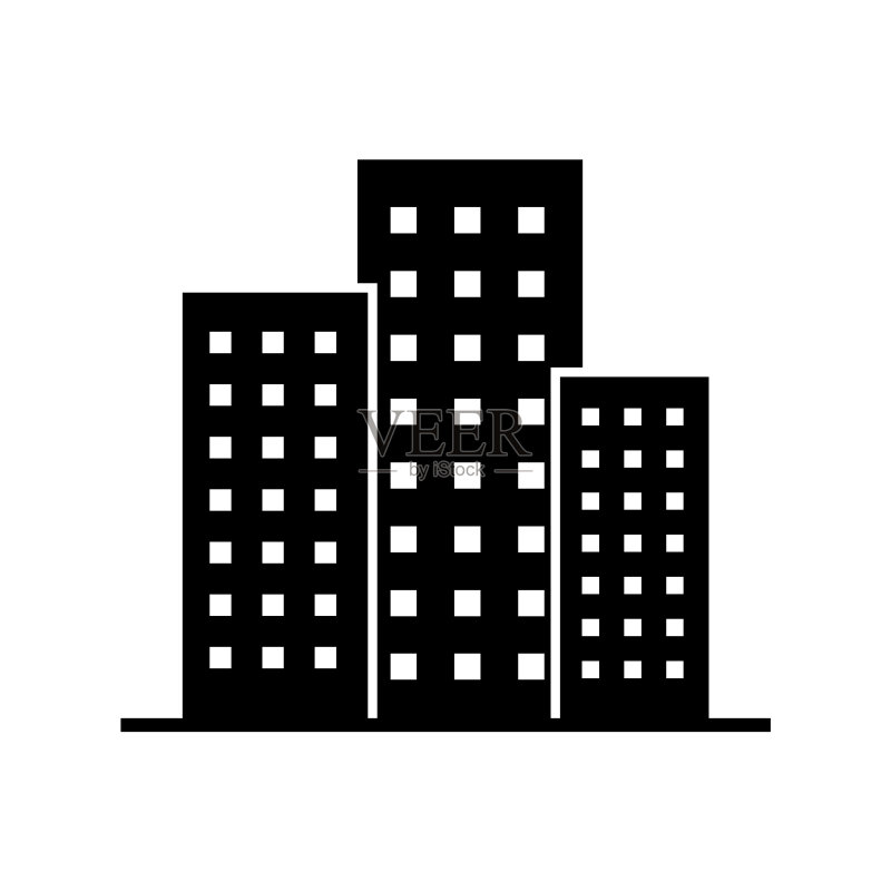 建筑图标,白色背景上的摩天大楼、办公中心图标素材
