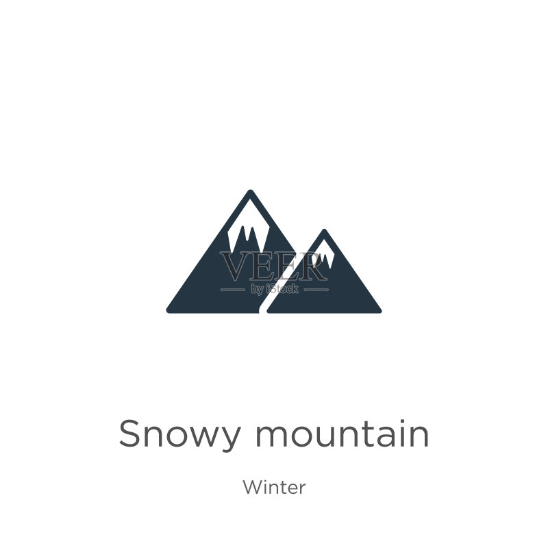 雪山图标矢量素材:冬季白色背景上的扁平雪山图标,适用于网页和移动图形设计、logo、eps10图标素材