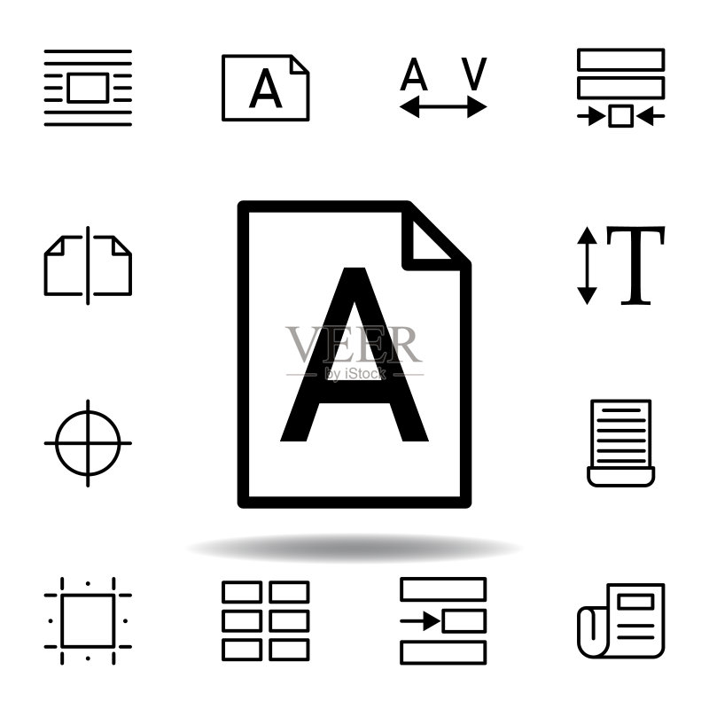 文件,Word A图标。可用于Web、Logo、移动App、UI、UX图标素材