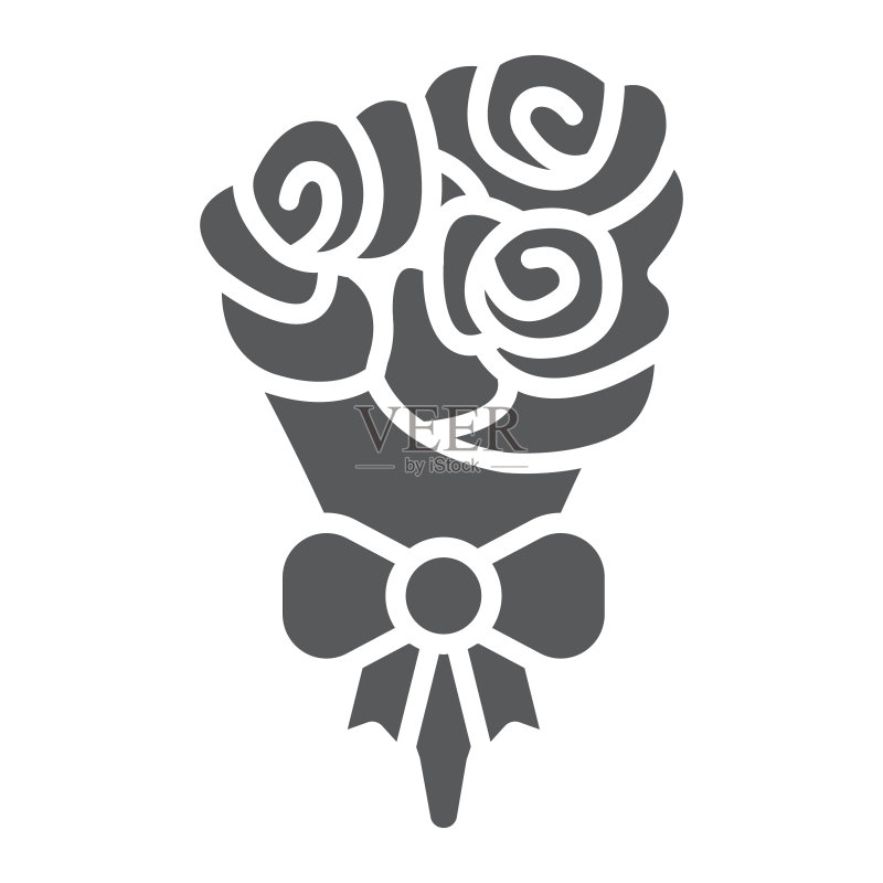 花束 Glyph 图标,情人节和假日,玫瑰标志,矢量图形图标素材