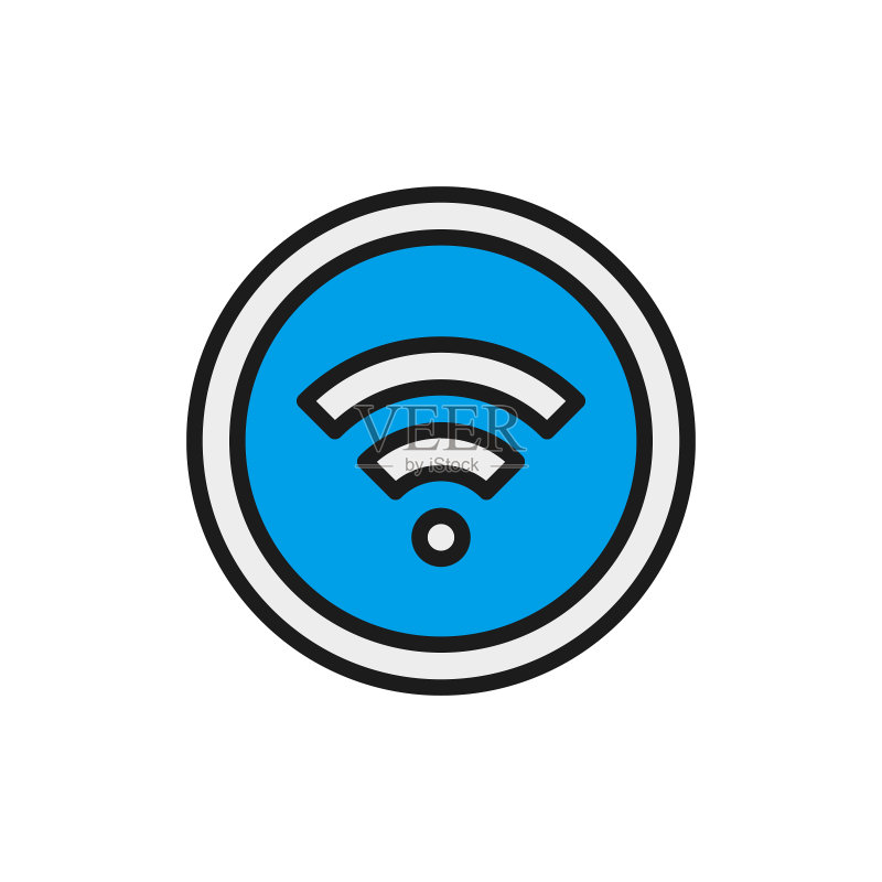 WiFi信号扁平颜色线条图标,白色背景图标素材