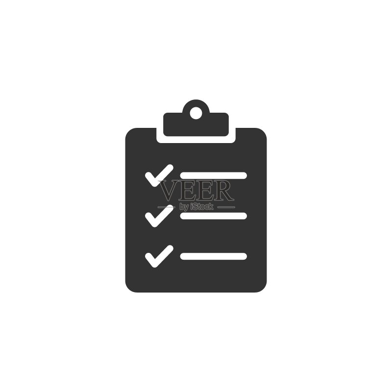 扁平风格的文档清单图标。白色背景上的报告矢量图。文件表格商务概念。图标素材