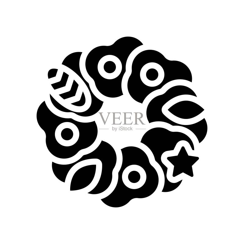 圣诞花环矢量插图,实体设计图标图标素材