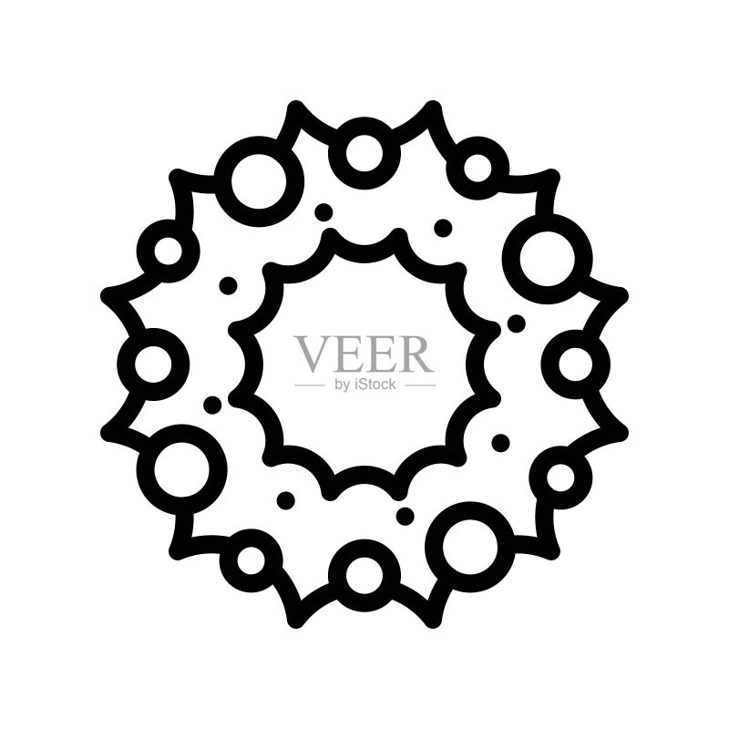 圣诞花环矢量插画,线条设计图标图标素材