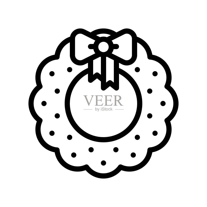 圣诞花环矢量插画,线条设计图标图标素材