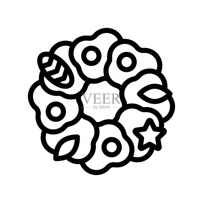 圣诞花环矢量插画,线条设计图标图标素材