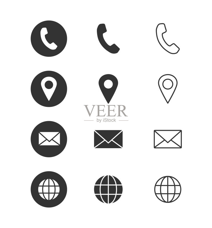 联系信息图标集(白色背景,矢量图)图标素材