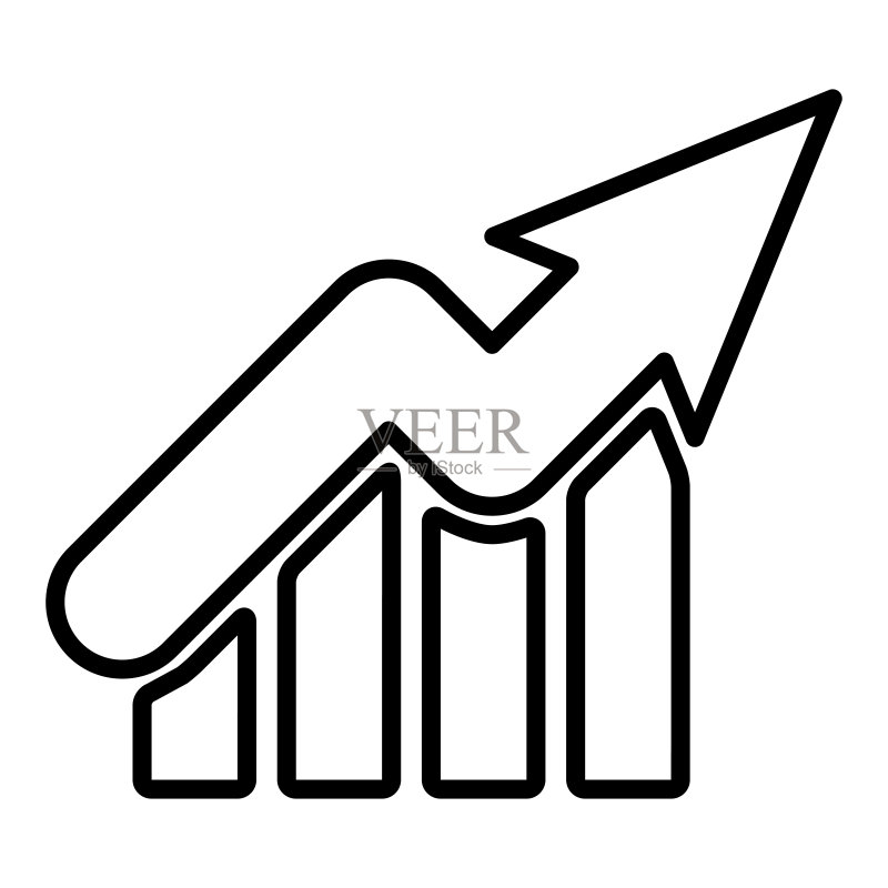 增长图向上轮廓图标。用于移动概念和网页设计的财务图箭头线性样式标志。矢量图,在白色背景上隔离。图标素材