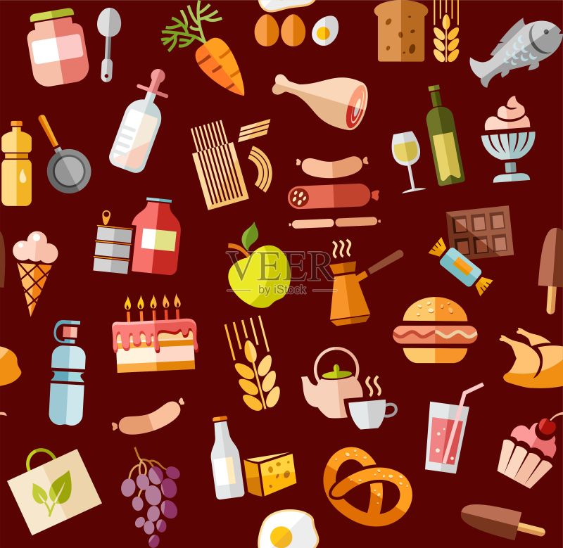 食品、无缝图案、彩色、红色、杂货、矢量素材图标素材