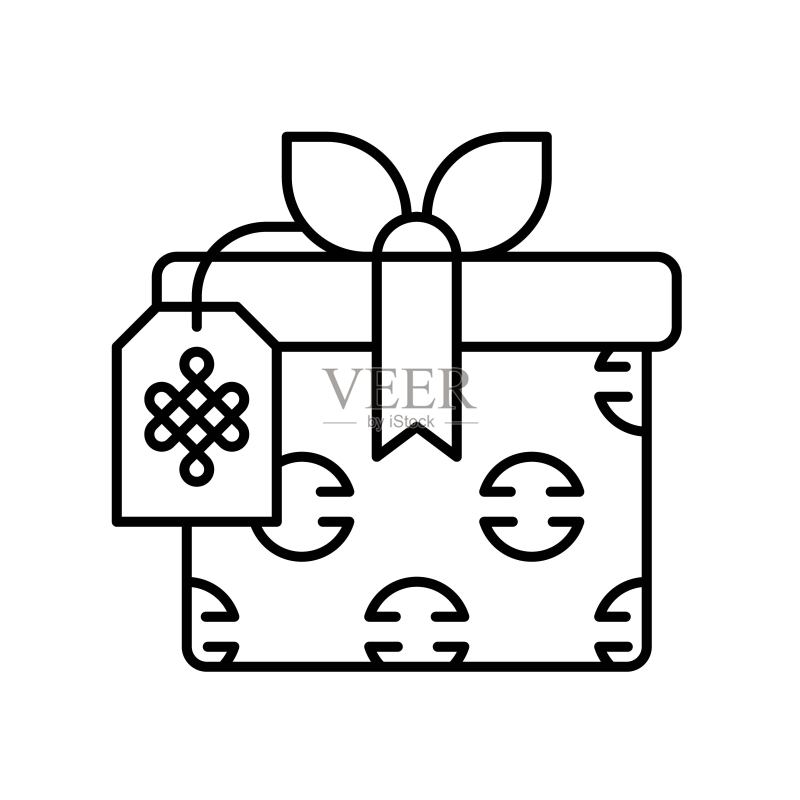 礼品盒矢量图,中国新年线性图标图标素材