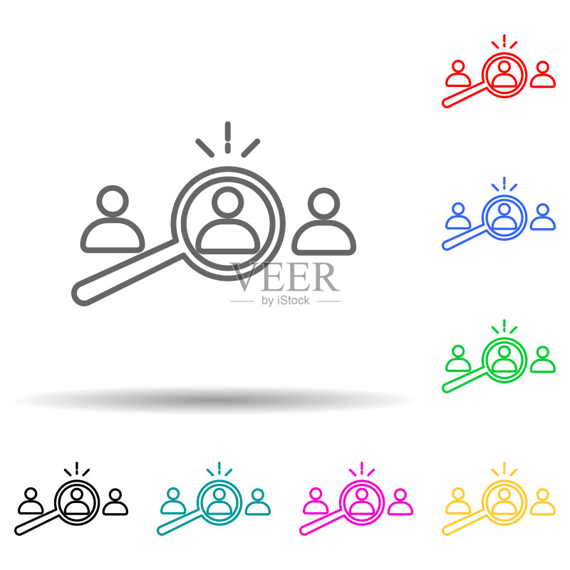 多色风格的候选人图标选择:UI、UX、网站或移动应用面试图标的极简细线轮廓矢量图标素材