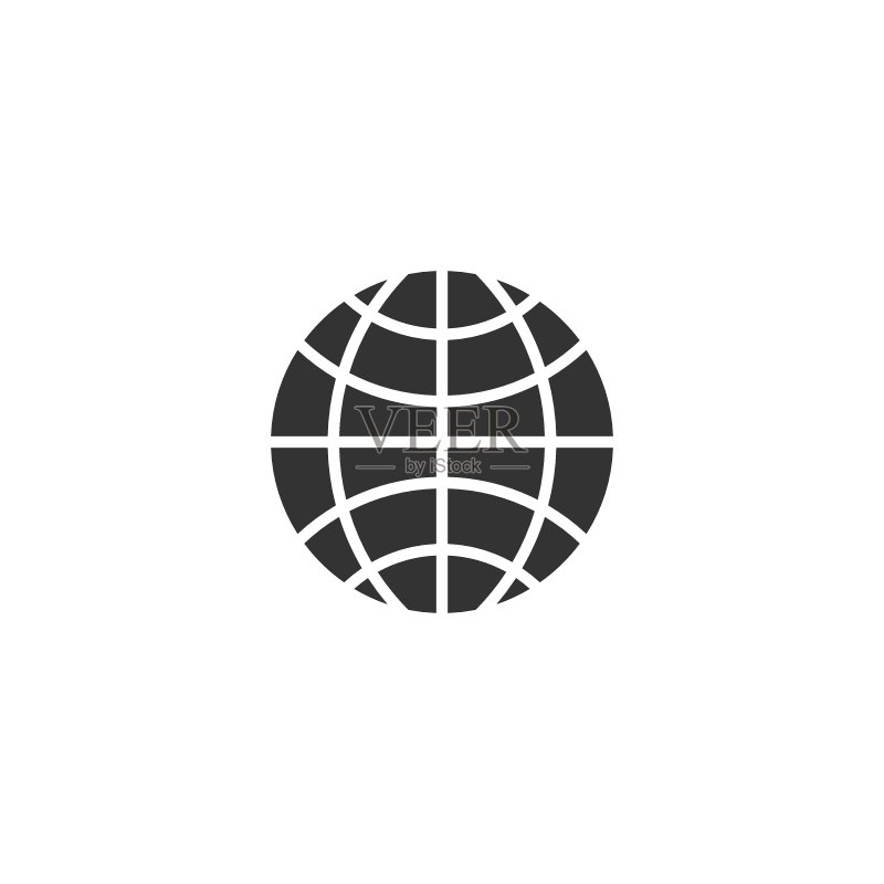 扁平风格的地球行星图标,白色背景上的全球地理矢量图,全球通信商业概念图标素材