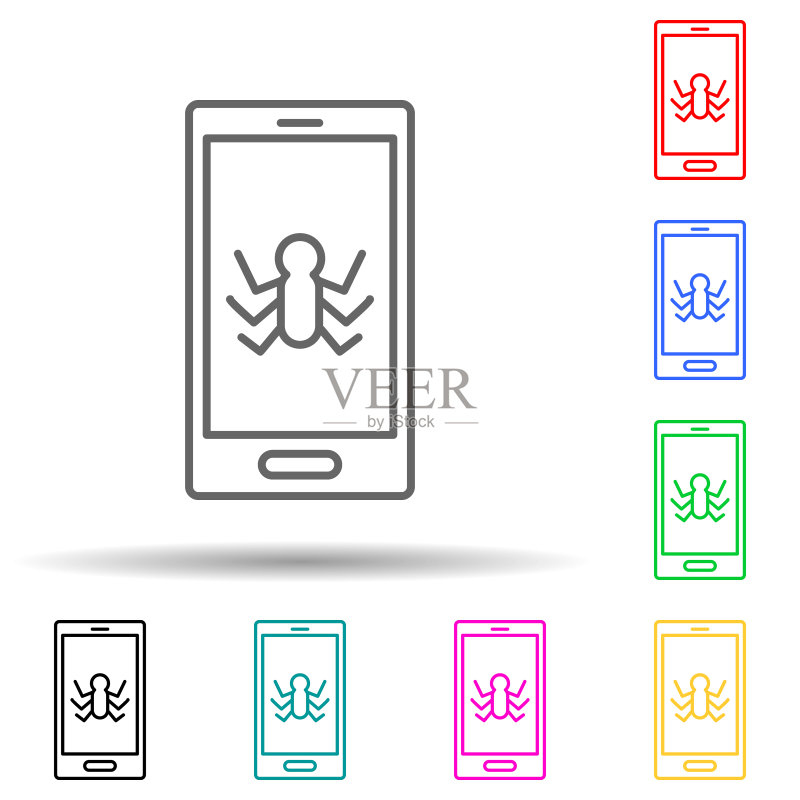 手机故障多色图标。UI、UX、网站或移动应用程序的犯罪调查图标的简单细线、轮廓矢量图标素材