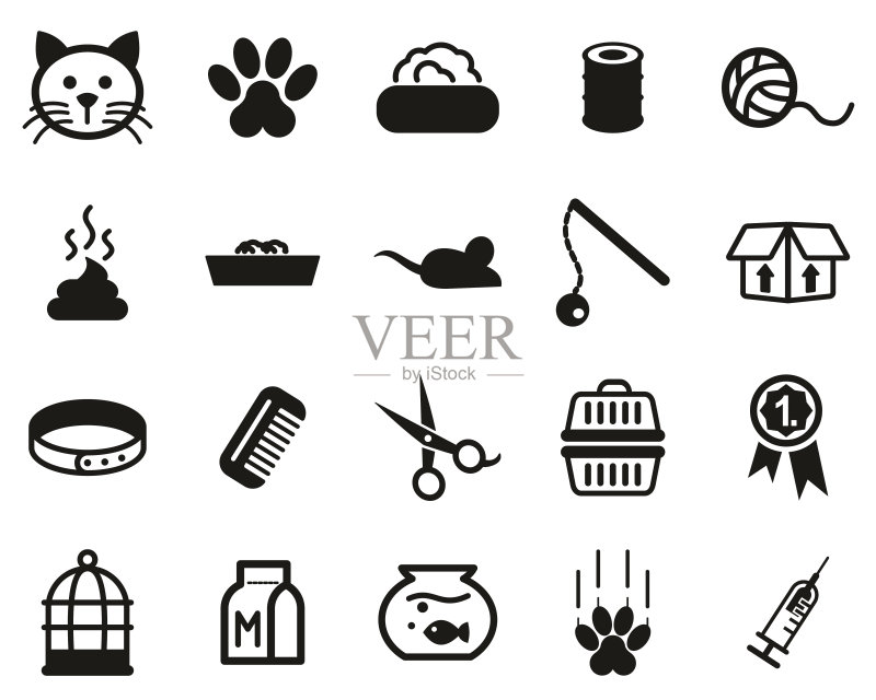 猫科动物黑白图标合集图标素材