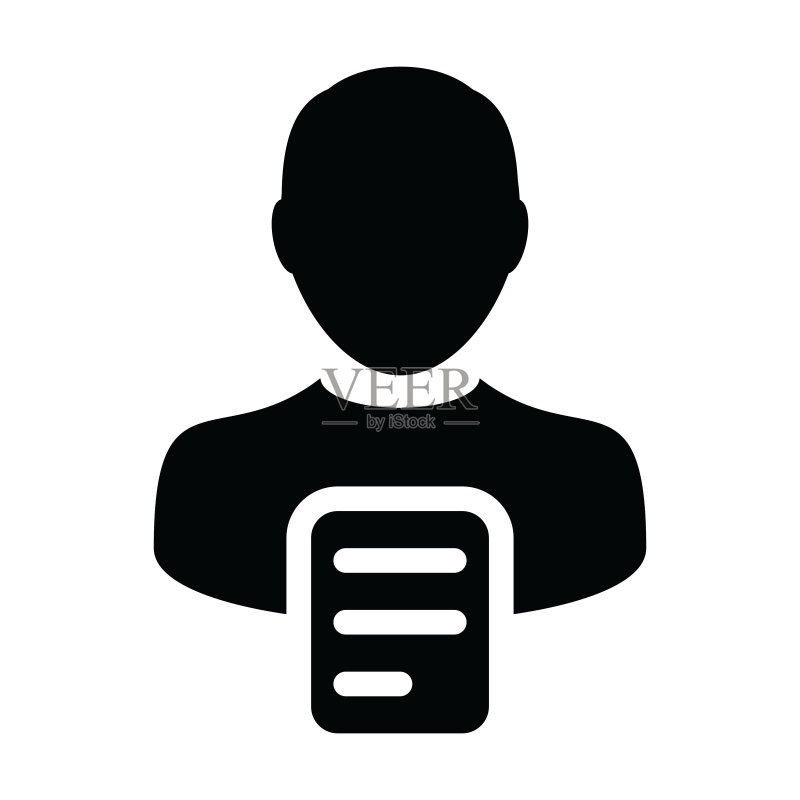 带有文档符号的男性人物头像描述图标矢量图标素材
