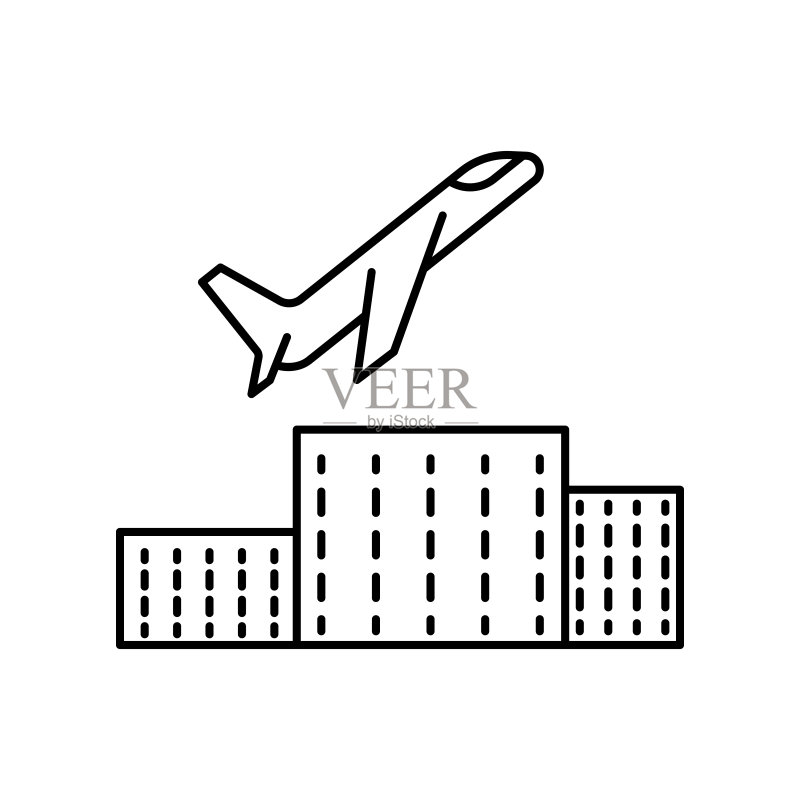 飞机起飞滑行线性图标:机场和旅行元素,适用于网页、Logo、移动应用、UI、UX图标素材