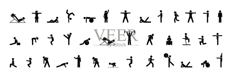 体育运动剪影图标集,人物体操健身插画图标素材
