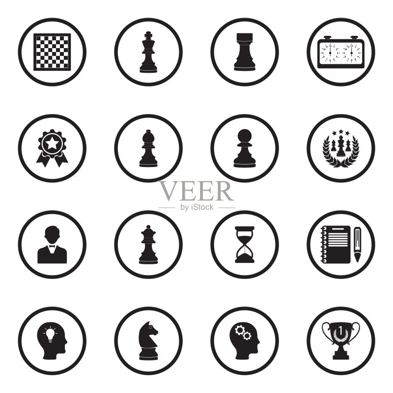 国际象棋图标:圆形黑色扁平设计矢量图图标素材