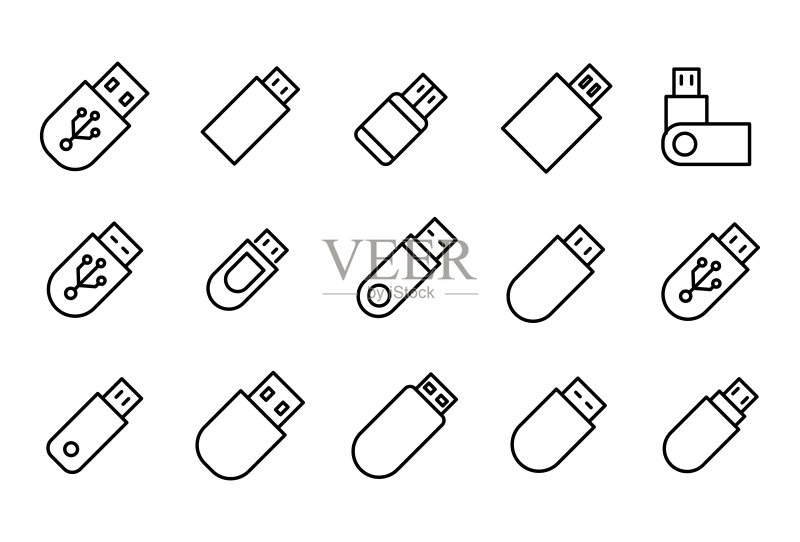 闪存驱动器现代细线条图标的简约合集图标素材